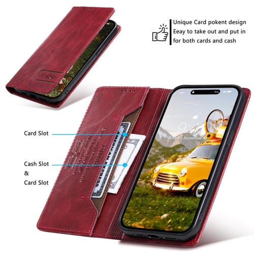 Funda de cuero magnético con textura retro RFID TTUDRCH para Motorola Edge 60 Pro (roja)