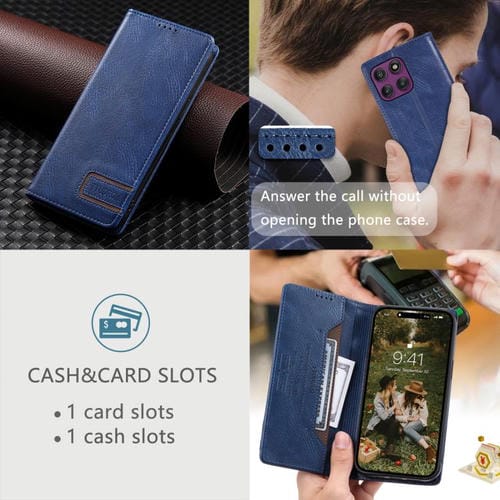 Funda de cuero magnético con textura retro RFID TTUDRCH para Motorola Edge 60 Pro (azul)