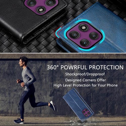 Funda de cuero magnético con textura retro RFID TTUDRCH para Motorola Edge 60 Pro (azul)