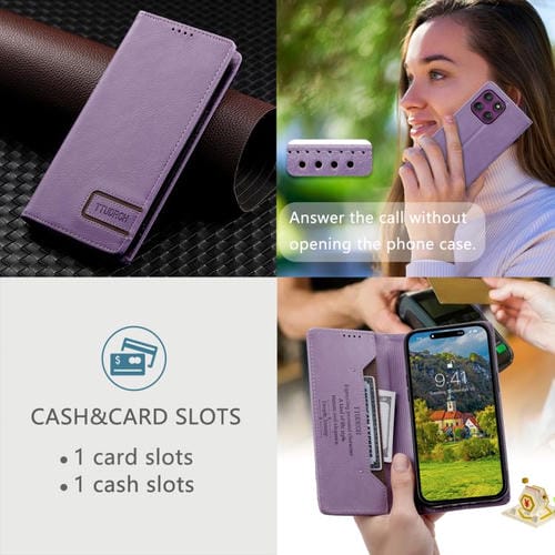 Funda de cuero magnético con textura retro RFID TTUDRCH para Motorola Edge 60 Pro (morado)