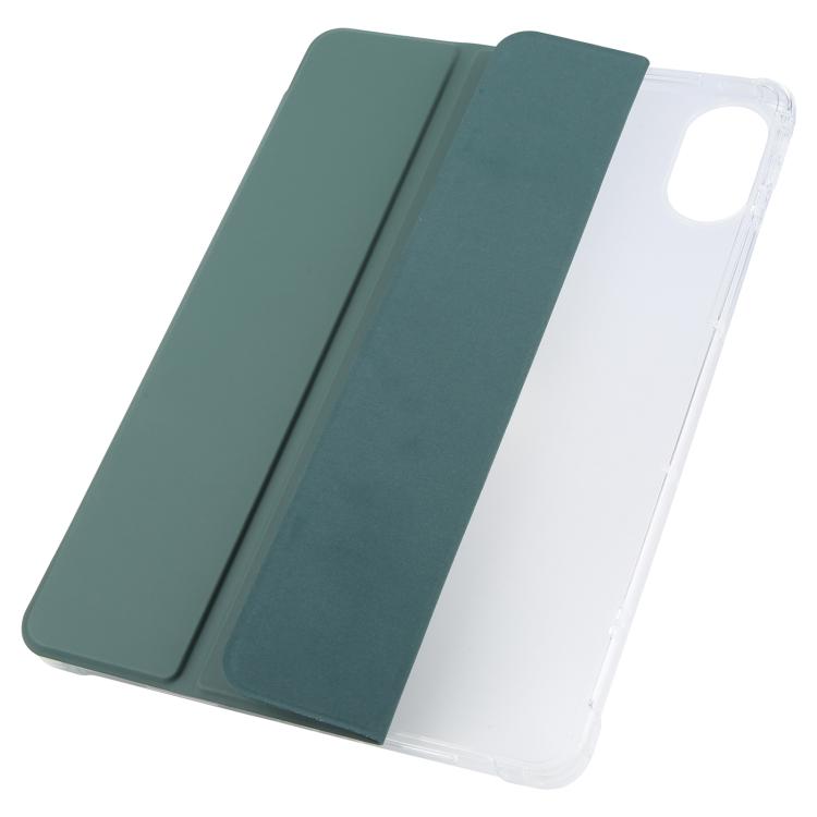 Funda de cuero inteligente de TPU transparente de 3 pliegues para Xiaomi Redmi Pad 2 con ranura para bolígrafo (verde oscuro)