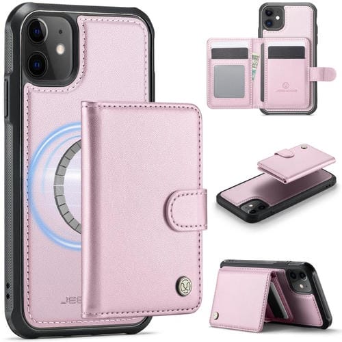 JEEHOOD J09 - Funda de cuero con hebilla para iPhone 12/12 Pro, estilo magnético, RFID, MagSafe (rosa)