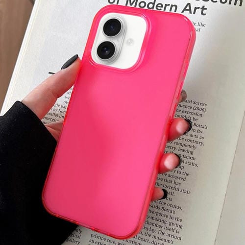 Funda de TPU transparente y cómoda para iPhone 16 Plus (rosa roja)