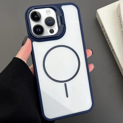 Funda magnética MagSafe para iPhone 13 Pro Max con soporte para lente de PC (azul)