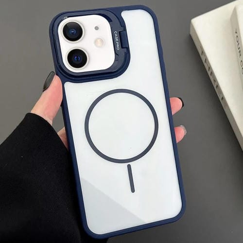 Estuche magnético MagSafe para iPhone 12 con soporte para lente de PC (azul)