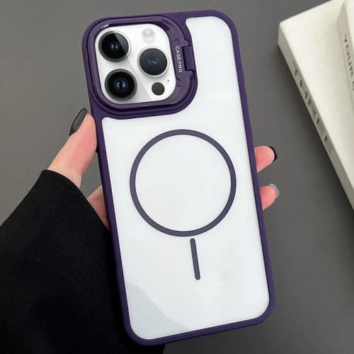 Funda magnética MagSafe para iPhone 12 Pro Max con soporte para lente de PC (morado)