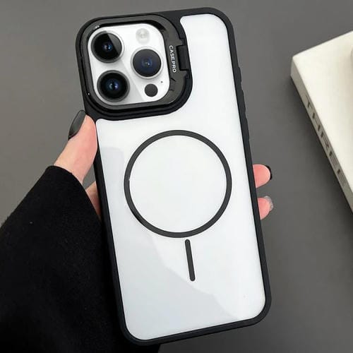 Estuche magnético MagSafe para iPhone 12 Pro con soporte para lente de PC (negro)