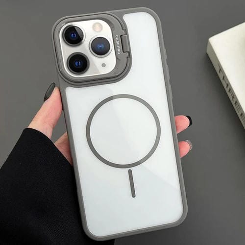 Funda magnética MagSafe para iPhone 11 Pro Max con soporte para lente de PC (gris)