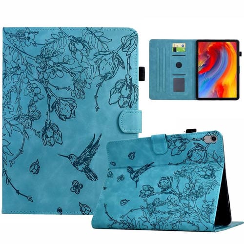 Funda de cuero inteligente con estampado de flores y pájaros para Xiaomi Redmi Pad 2 (azul claro)