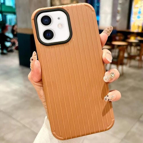 Funda MagSafe de cobertura total para iPhone 12 con diseño inspirado en equipaje (marrón)