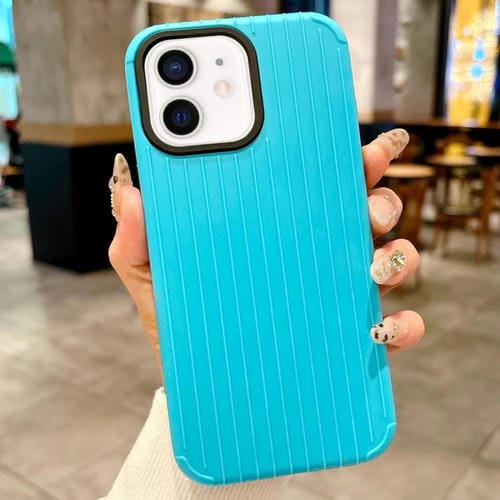 Funda MagSafe de cobertura total para iPhone 12 con diseño inspirado en equipaje (azul claro)