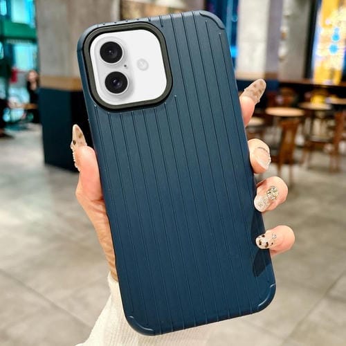 Funda MagSafe de cobertura total para iPhone 16 Plus con diseño inspirado en maletas (azul oscuro)