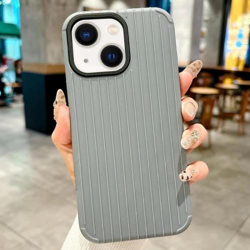 Funda MagSafe de cobertura total para iPhone 15 con diseño inspirado en equipaje (gris)