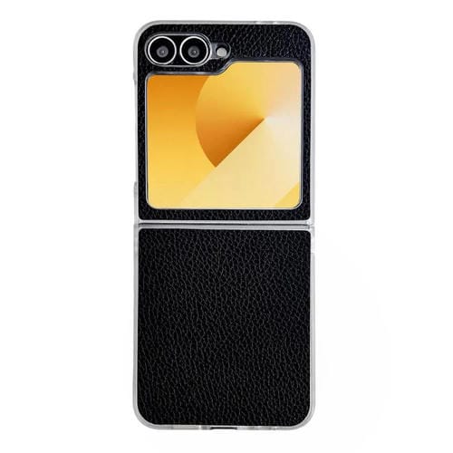 Funda de cuero transparente con textura de lichi para Samsung Galaxy Z Flip6 (negro)