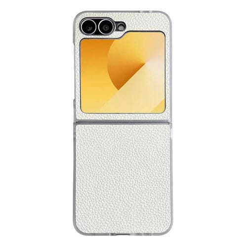 Funda de cuero transparente con textura de lichi para Samsung Galaxy Z Flip5 (blanco)
