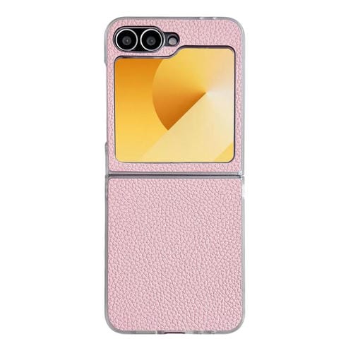 Funda de cuero con textura de lichi transparente para Samsung Galaxy Z Flip5 (rosa)