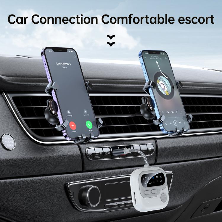 Adaptador de audio inalámbrico JS4 2 en 1 para coche con pantalla digital y receptor de audio de 3,5 mm (blanco)