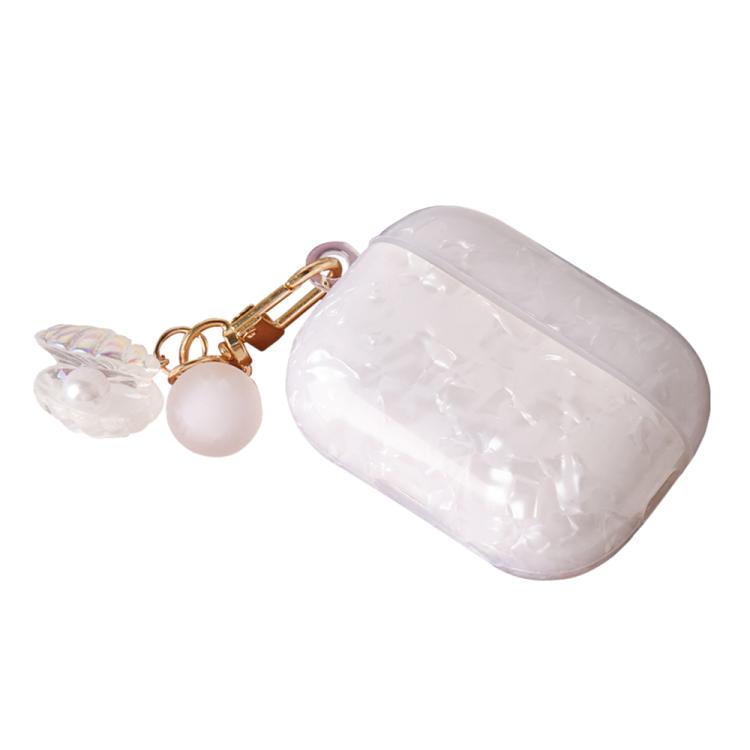 Estuche para AirPods Pro 2 con textura de perla y hebilla colgante (blanco)