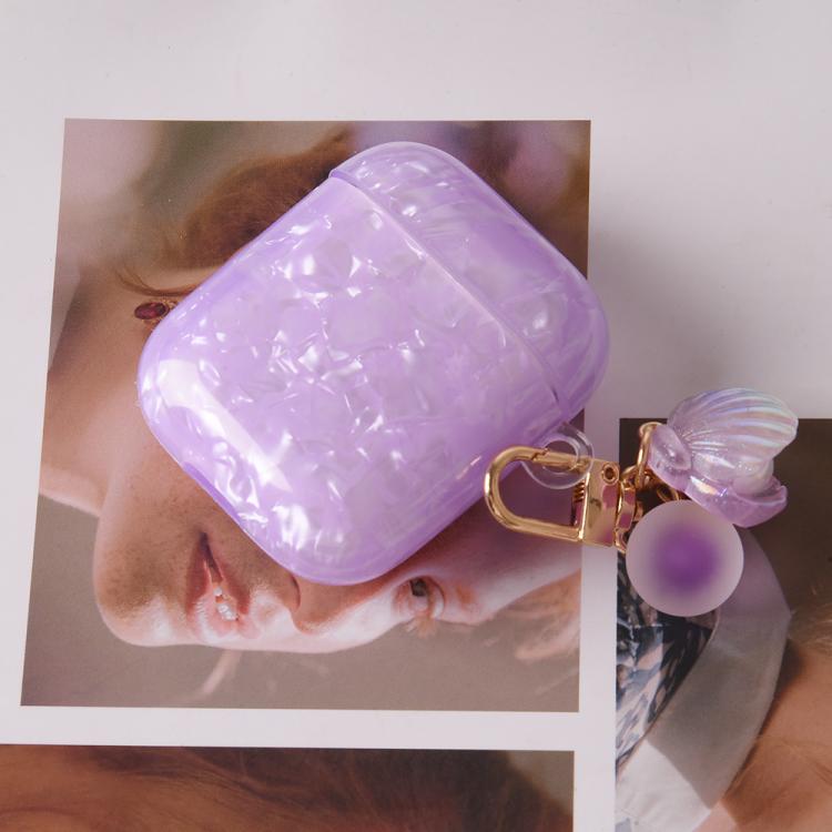 Estuche para auriculares AirPods 1/2 con textura de perla y hebilla colgante (morado claro)