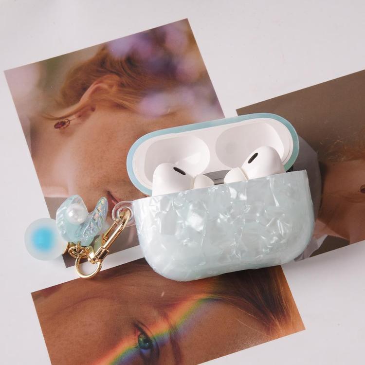 Estuche para AirPods Pro 2 con textura de perla y hebilla colgante (blanco)