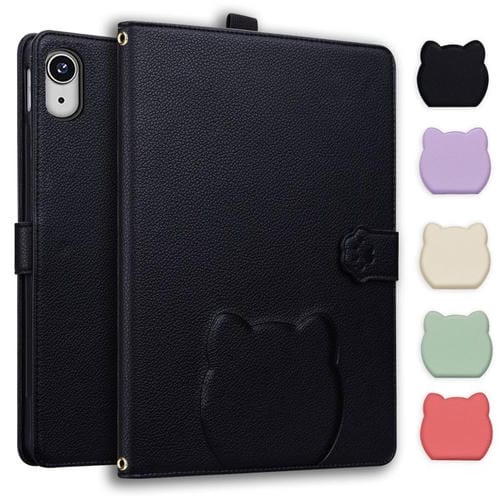Funda inteligente de piel de lichi con tacto de gato para iPad 2025/2022 (negra)