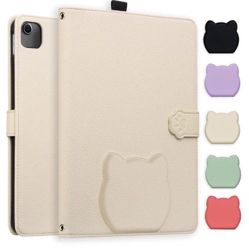 Funda inteligente de piel de lichi con tacto de gato para iPad Air 13 (2025/2024) (blanco albaricoque)