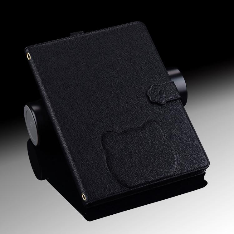 Funda inteligente de piel de lichi con tacto de gato para iPad mini 2024/mini 6 (negra)