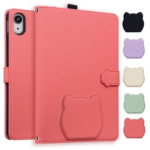 Funda inteligente de piel de lichi con tacto de gato para iPad mini 2024/mini 6 (rojo sandía)