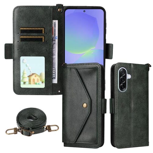 Funda de piel de vacuno cruzada con ranuras para múltiples tarjetas para Samsung Galaxy A36 5G (verde)