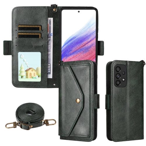 Funda de piel de vacuno cruzada con ranuras para múltiples tarjetas para Samsung Galaxy A53 5G (verde)