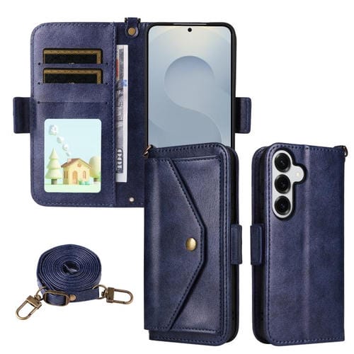 Funda de piel de vacuno cruzada con ranuras para múltiples tarjetas para Samsung Galaxy S25 5G (azul)