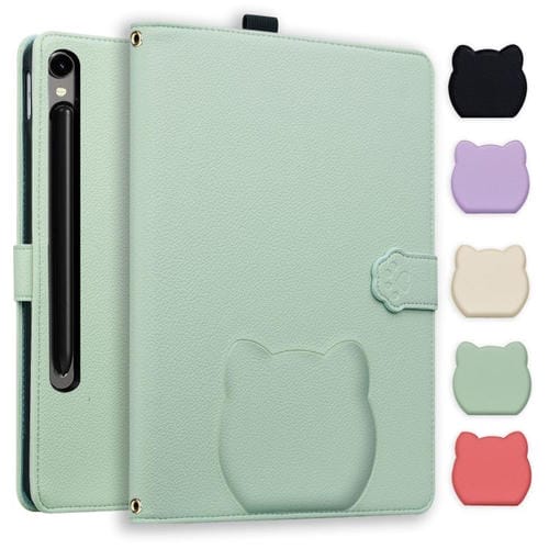 Funda de piel de lichi con tacto de gato para Samsung Galaxy Tab S10 FE+ (verde)