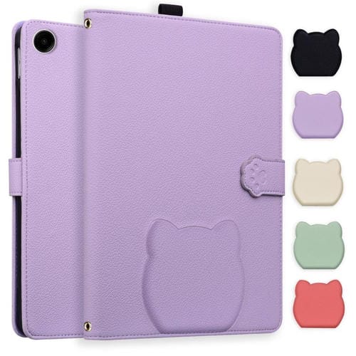Funda de piel de lichi con tacto de gato para Samsung Galaxy Tab A9+ (morada)