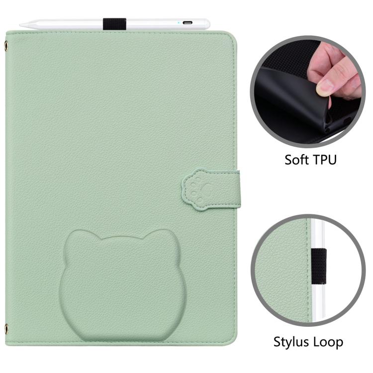 Funda de piel de lichi con tacto de gato para Xiaomi Redmi Pad 2 (verde)