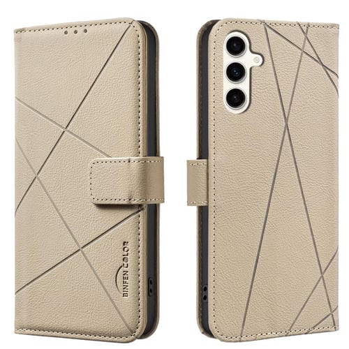 Funda de cuero RFID con patrón geométrico para Samsung Galaxy M36 5G (beige)