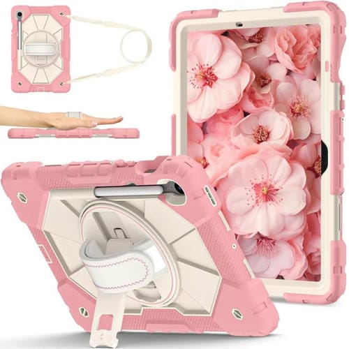 Funda híbrida de silicona con diseño de robot para Samsung Galaxy Tab S10 FE/S9 (oro rosa y beige)