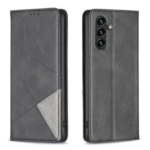 Funda de cuero magnética con textura de rombos para Samsung Galaxy S25 FE 5G (negra)