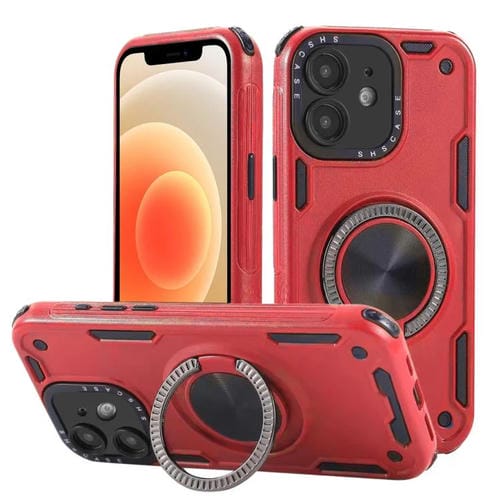 Funda magnética con rotación de 360 grados y mecanismo de tres núcleos para iPhone 12 (roja)