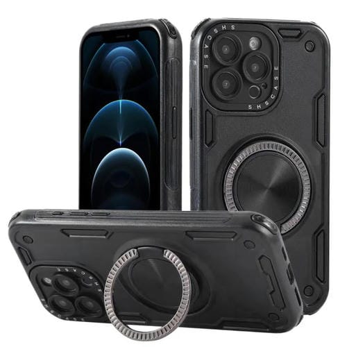 Funda magnética con rotación de 360 grados y mecanismo de tres núcleos para iPhone 12 Pro (negra)