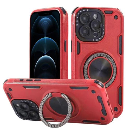 Funda magnética con rotación de 360 grados y mecanismo de tres núcleos para iPhone 12 Pro (roja)