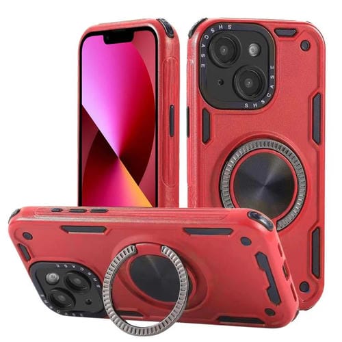 Funda magnética con rotación de 360 grados y mecanismo de tres núcleos para iPhone 13 (roja)