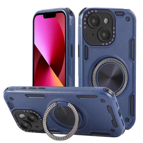 Funda magnética con rotación de 360 grados y mecanismo de tres núcleos para iPhone 13 (azul real)