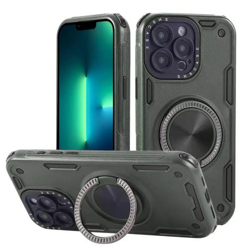 Funda magnética con rotación de 360 grados y mecanismo de tres núcleos para iPhone 13 Pro Max (verde militar)