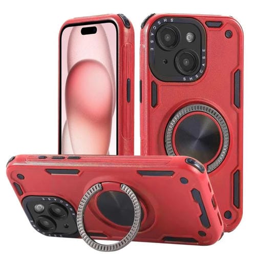 Funda magnética con rotación de 360 grados y mecanismo de tres núcleos para iPhone 15 (roja)