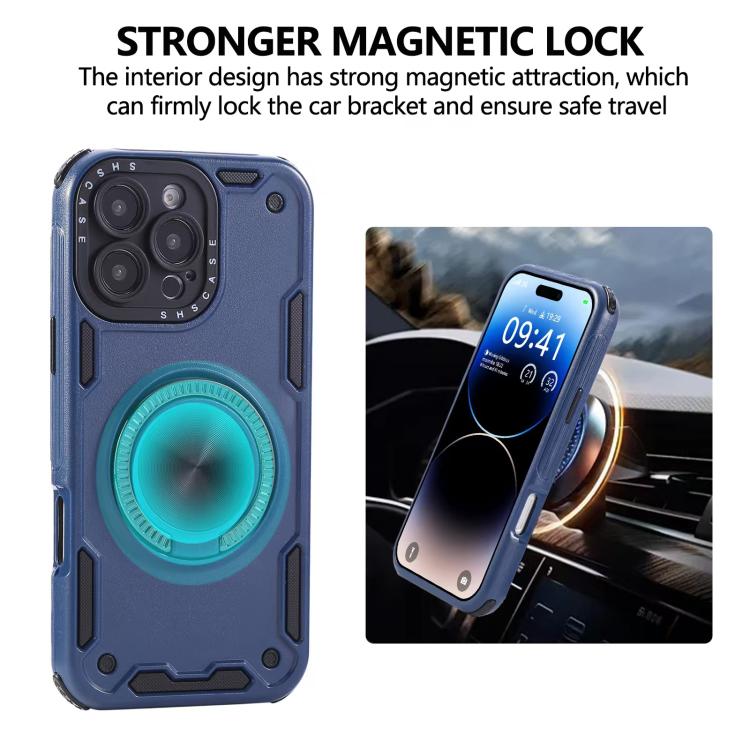 Funda magnética de tres núcleos con rotación de 360 grados para iPhone 15 (azul real)