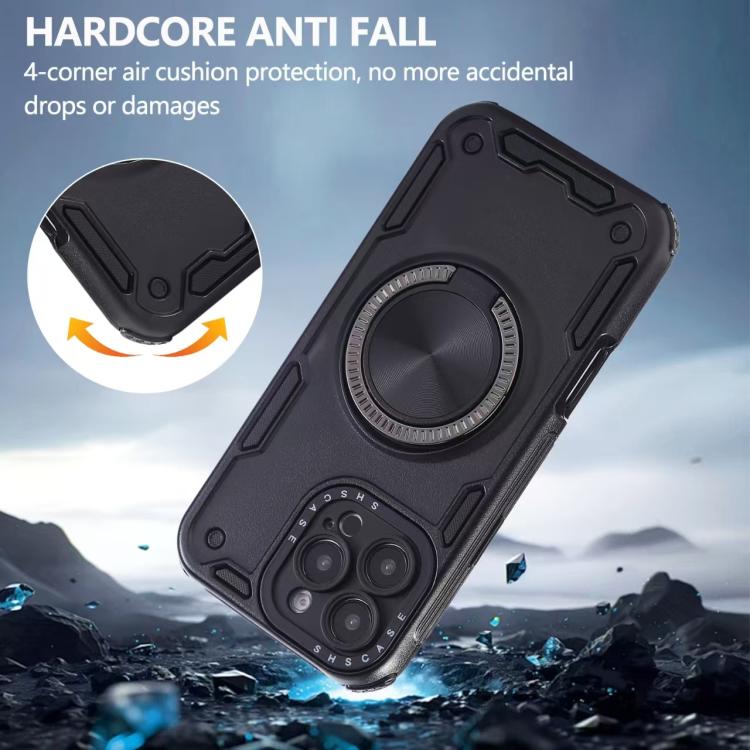 Funda magnética con rotación de 360 grados y mecanismo de tres núcleos para iPhone 16 Pro (negra)
