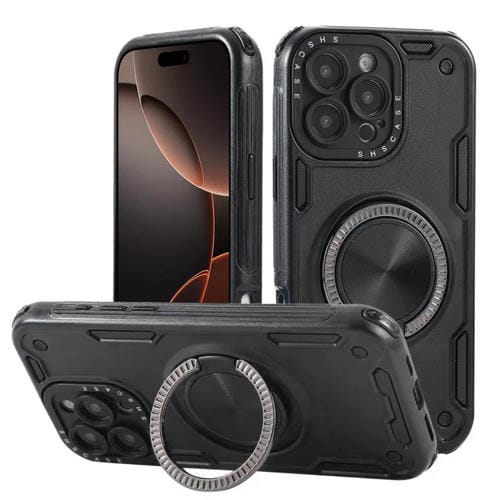 Funda magnética con rotación de 360 grados y mecanismo de tres núcleos para iPhone 16 Pro Max (negra)
