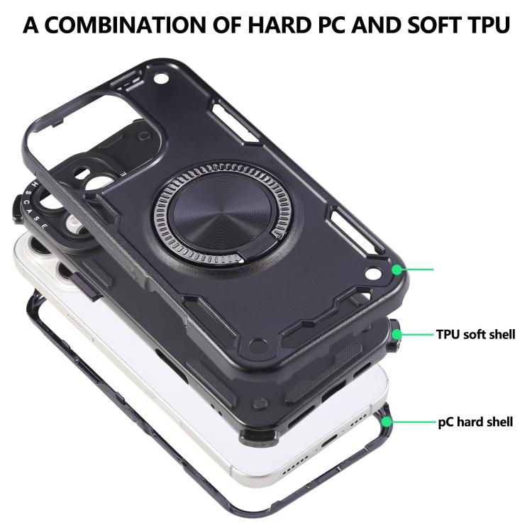Funda magnética con rotación de 360 grados y mecanismo de tres núcleos para iPhone 15 Pro Max (negra)
