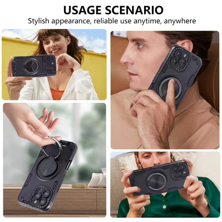 Funda magnética con rotación de 360 grados y mecanismo de tres núcleos para iPhone 15 Pro Max (negra)