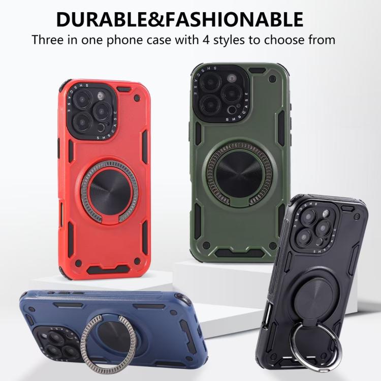 Funda magnética con rotación de 360 grados y mecanismo de tres núcleos para iPhone 15 Pro Max (roja)